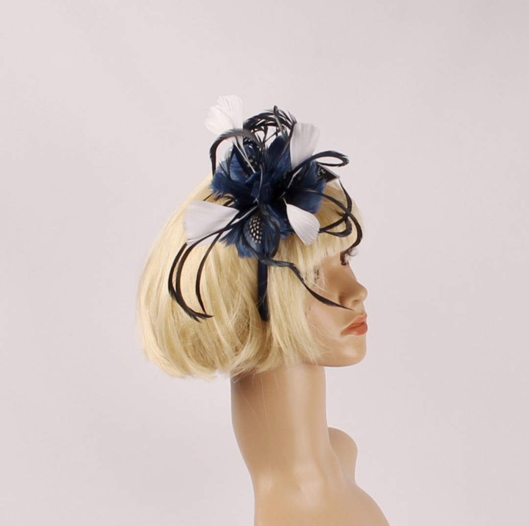  Head band feather  fascinator  grey w black contrast STYLE: HS/4678 /GRY image 0